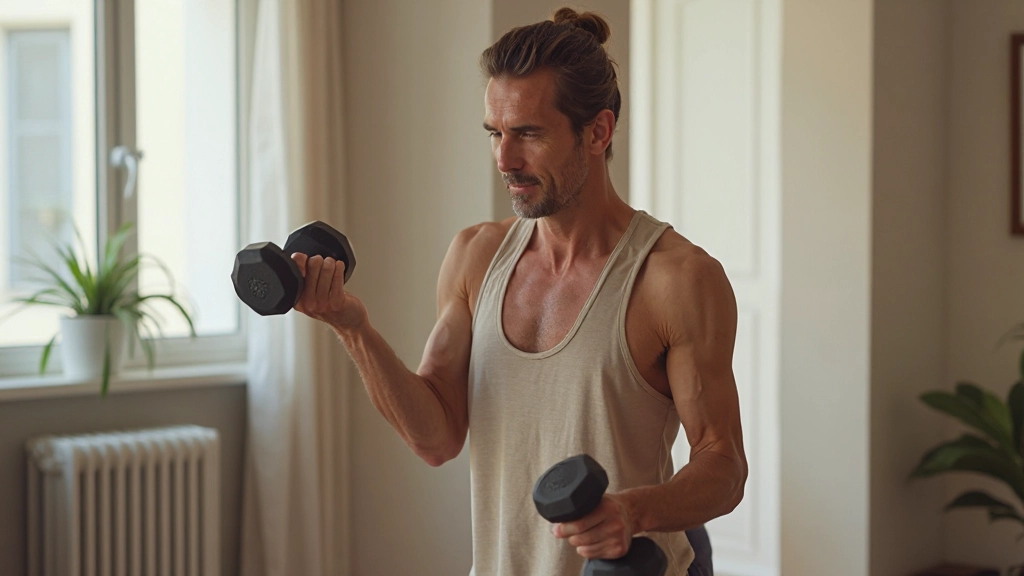 Espaço de exercício doméstico com equipamentos simples e ambiente aconchegante